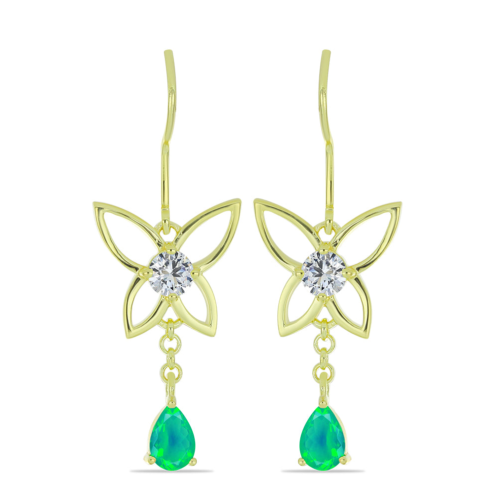 Cercei din Argint 925 Placat cu Aur ( 2.79 grame ) cu Opal Verde Etiopian Lega Dembi și Topaz Alb 1.05 Carate