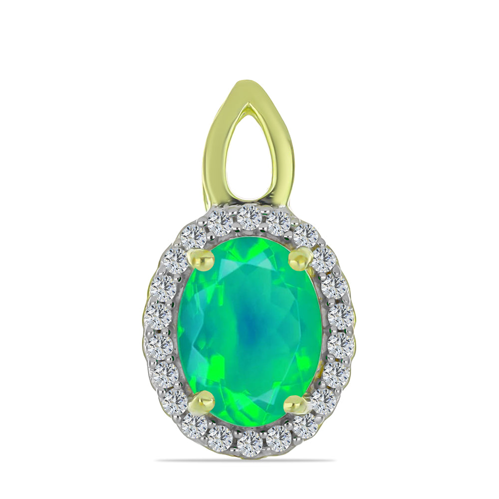Pandantiv din Argint 925 Placat cu Aur ( 1.11 grame ) cu Opal Verde Etiopian Lega Dembi și Topaz Alb 0.85 Carate