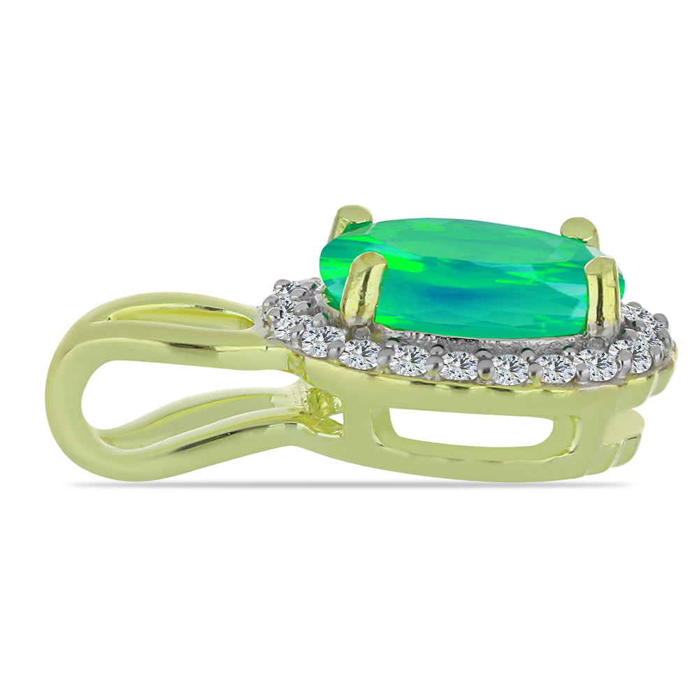 Pandantiv din Argint 925 Placat cu Aur ( 1.11 grame ) cu Opal Verde Etiopian Lega Dembi și Topaz Alb 0.85 Carate 2 