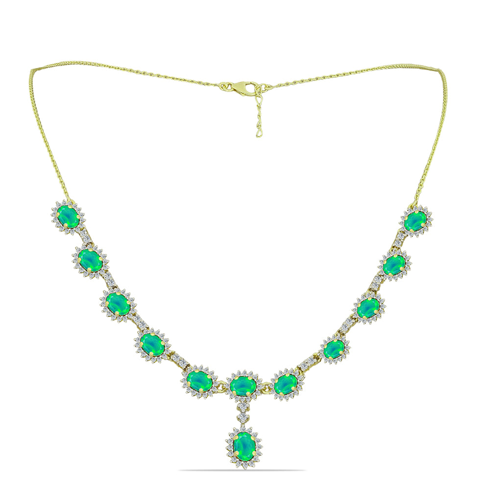 Colier din Argint 925 Placat cu Aur ( 11.63 grame ) cu Opal Verde Etiopian Lega Dembi și Topaz Alb 5.8 Carate