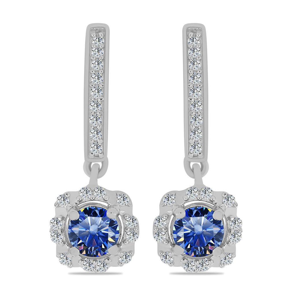 Cercei din Argint 925 ( 3.28 grame ) cu Moissanite Albastru Regal cultivat în laborator și Topaz Alb 1.24 Carate 1 