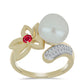 Inel din Argint 925 Placat cu Aur ( 4.09 grame ) cu Perlă de Apă Dulce Albă și Rubin Malagasy 6.42 Carate