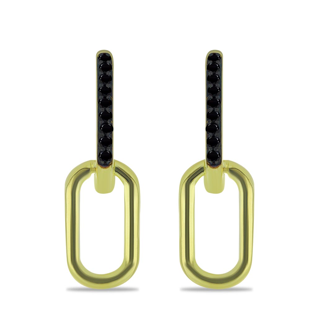 Cercei din Argint 925 Placat cu Aur ( 3.52 grame ) cu Spinel Negru 0.2 Carate 1 