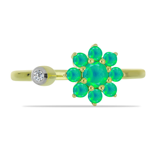Inel din Argint 925 Placat cu Aur ( 2.06 grame ) cu Opal Verde Etiopian Lega Dembi și Topaz Alb 0.41 Carate