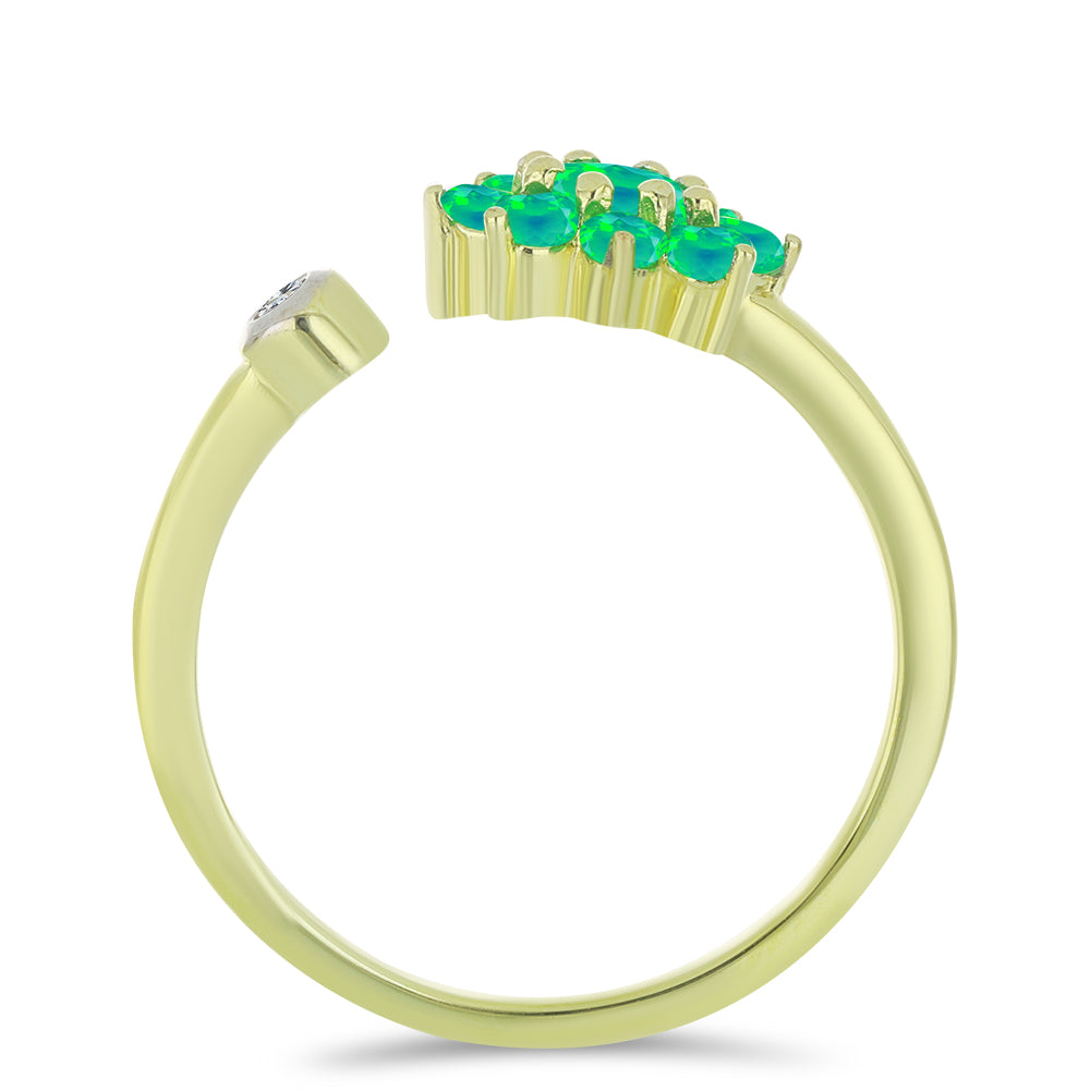 Inel din Argint 925 Placat cu Aur ( 2.06 grame ) cu Opal Verde Etiopian Lega Dembi și Topaz Alb 0.41 Carate 2 