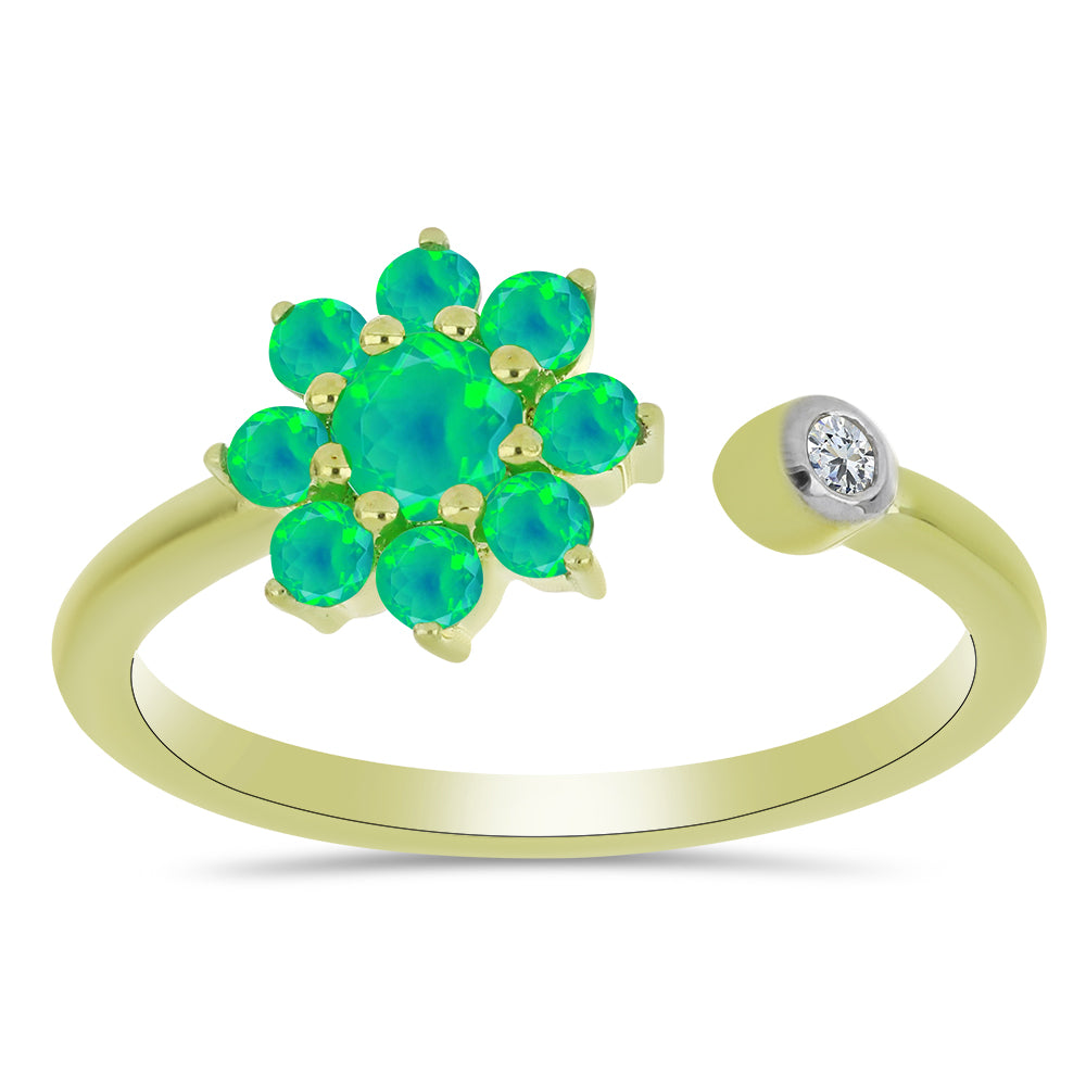Inel din Argint 925 Placat cu Aur ( 2.06 grame ) cu Opal Verde Etiopian Lega Dembi și Topaz Alb 0.41 Carate 3 