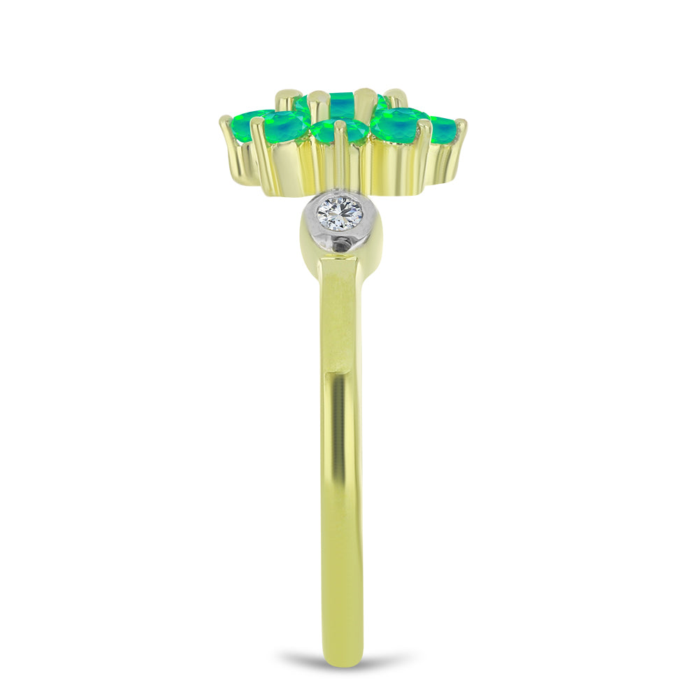 Inel din Argint 925 Placat cu Aur ( 2.06 grame ) cu Opal Verde Etiopian Lega Dembi și Topaz Alb 0.41 Carate