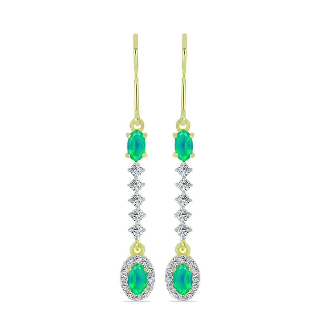 Cercei din Argint 925 Placat cu Aur ( 2.58 grame ) cu Opal Verde Etiopian Lega Dembi și Topaz Alb 1.22 Carate
