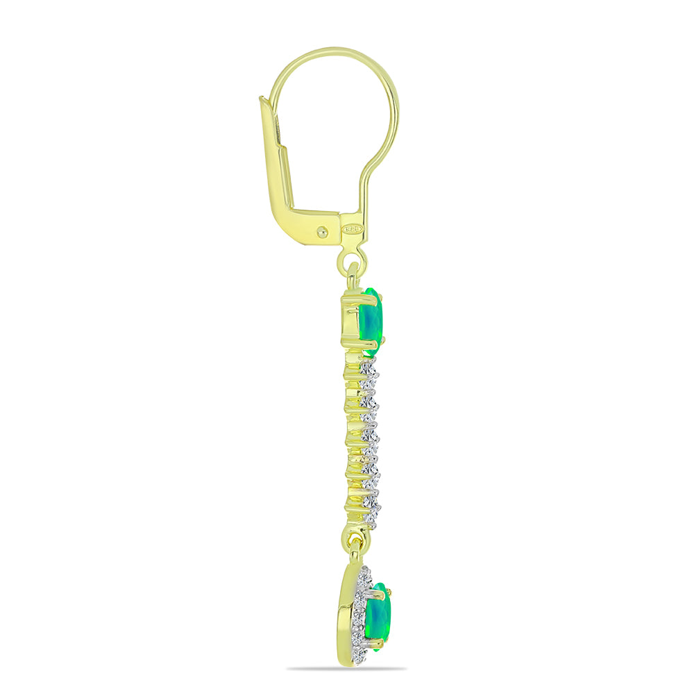 Cercei din Argint 925 Placat cu Aur ( 2.58 grame ) cu Opal Verde Etiopian Lega Dembi și Topaz Alb 1.22 Carate