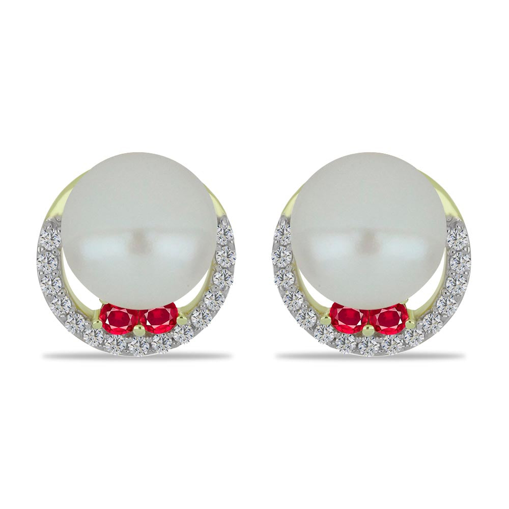 Cercei din Argint 925 Placat cu Aur ( 1.92 grame ) cu Perlă de Apă Dulce Albă și Rubin Malagasy 6.04 Carate