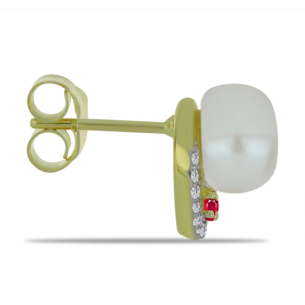 Cercei din Argint 925 Placat cu Aur ( 1.92 grame ) cu Perlă de Apă Dulce Albă și Rubin Malagasy 6.04 Carate 2 
