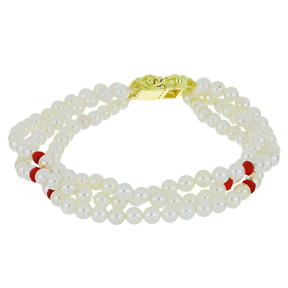 Brățară din Argint 925 Placat cu Aur ( 4.83 grame ) cu Perlă de Apă Dulce Albă și Rubin Malagasy 61.47 Carate 1 