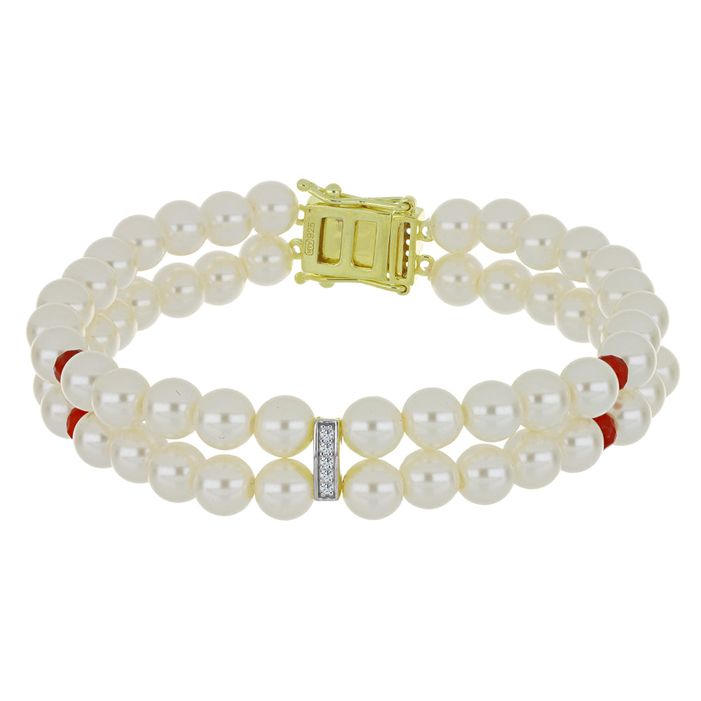 Brățară din Argint 925 Placat cu Aur ( 3.92 grame ) cu Perlă de Apă Dulce Albă și Rubin Malagasy 82.16 Carate