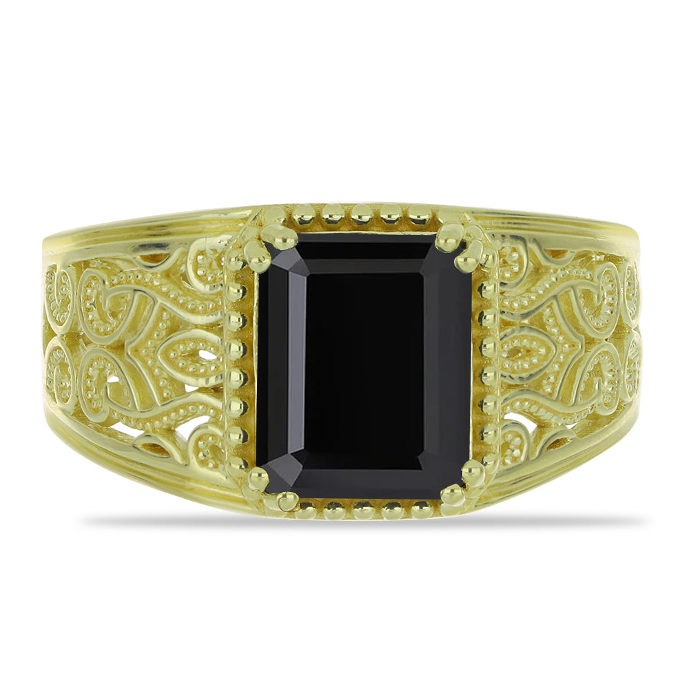 Inel din Argint 925 Placat cu Aur ( 4.91 grame ) cu Spinel Negru 3.95 Carate 1 