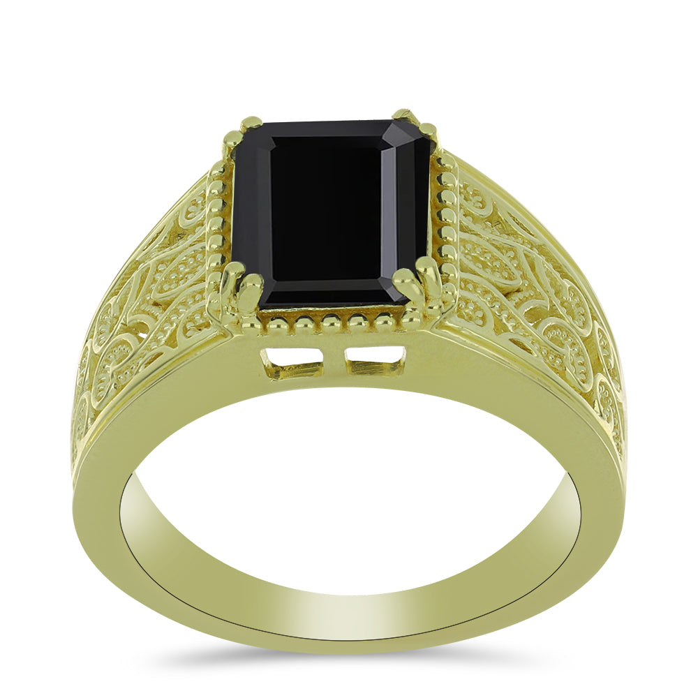 Inel din Argint 925 Placat cu Aur ( 4.91 grame ) cu Spinel Negru 3.95 Carate 3 