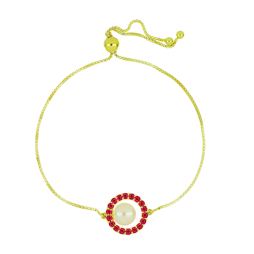 Brățară din Argint 925 Placat cu Aur ( 2.92 grame ) cu Perlă de Apă Dulce Albă și Rubin Malagasy 3.95 Carate 1 