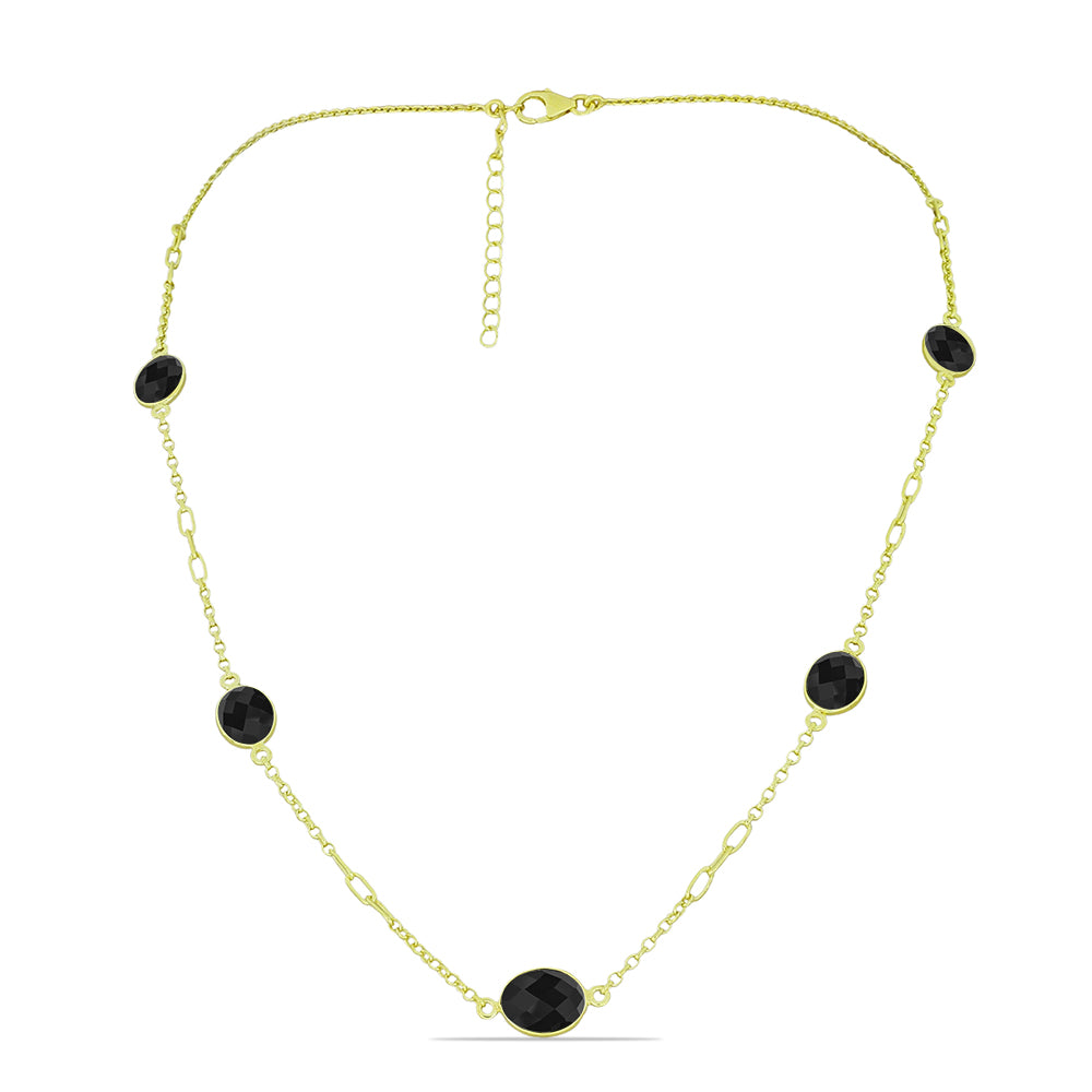 Colier din Argint 925 Placat cu Aur ( 4.8 grame ) cu Spinel Negru 13.47 Carate 1 