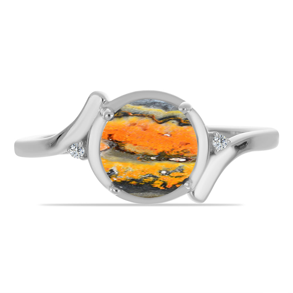 Inel din Argint 925 ( 2.31 grame ) cu Jasp Bumble Bee și Topaz Alb 1.85 Carate