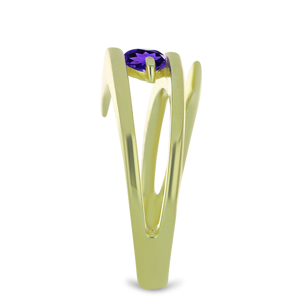 Inel din Argint 925 Placat cu Aur ( 4.15 grame ) cu Ametist Marocan 0.44 Carate 4 