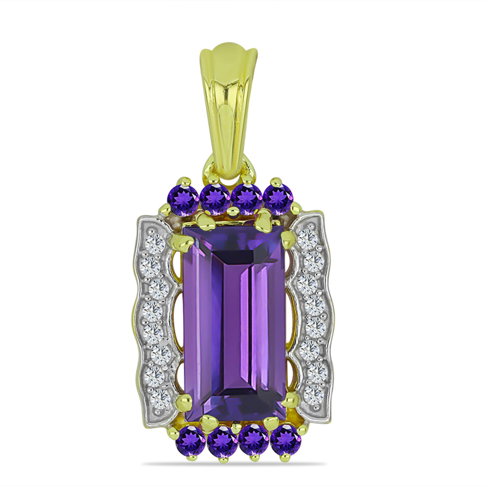 Pandantiv din Argint 925 Placat cu Aur ( 1.36 grame ) cu Ametist Marocan și Topaz Alb 1.62 Carate