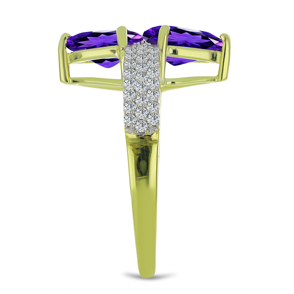 Inel din Argint 925 Placat cu Aur ( 3.34 grame ) cu Ametist Marocan și Topaz Alb 2.37 Carate 4 