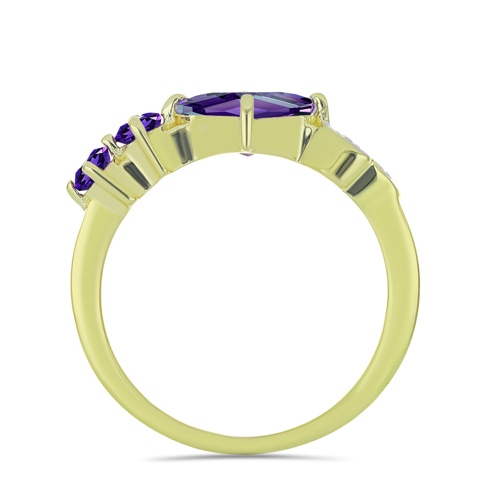 Inel din Argint 925 Placat cu Aur ( 2.4 grame ) cu Ametist Marocan și Topaz Alb 1.3 Carate