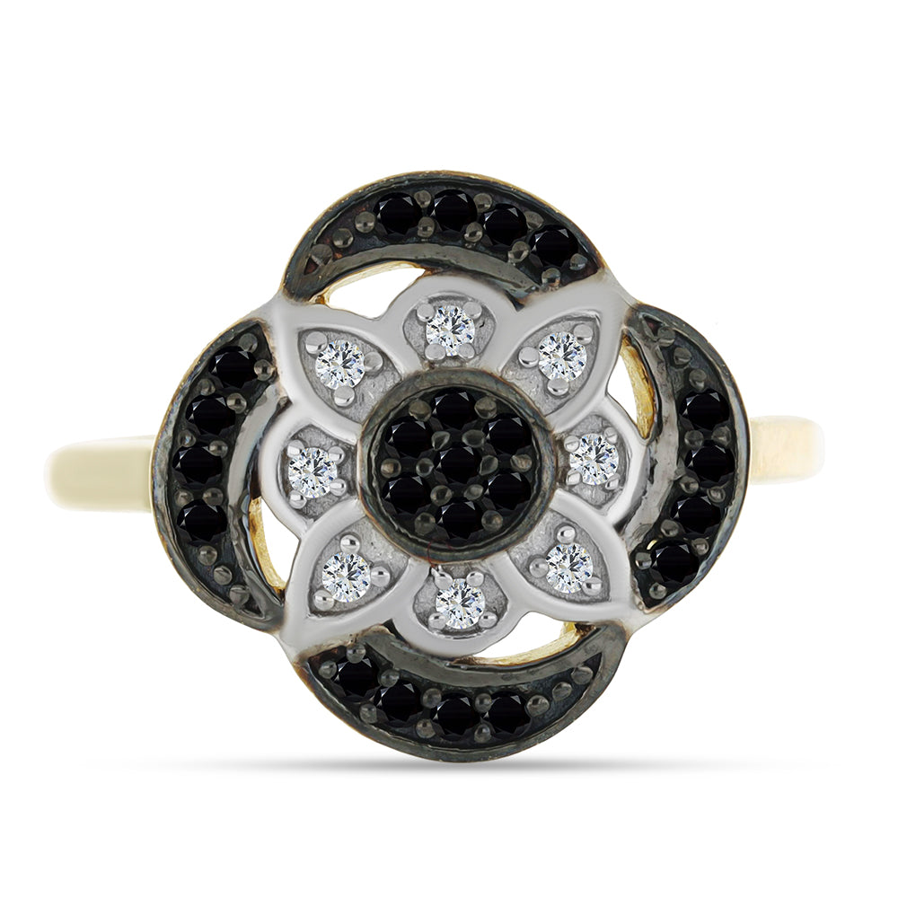Inel din Argint 925 Placat cu Aur ( 3.21 grame ) cu Spinel Negru și Topaz Alb 0.33 Carate