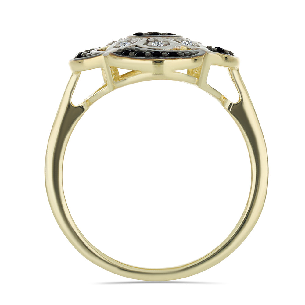 Inel din Argint 925 Placat cu Aur ( 3.21 grame ) cu Spinel Negru și Topaz Alb 0.33 Carate