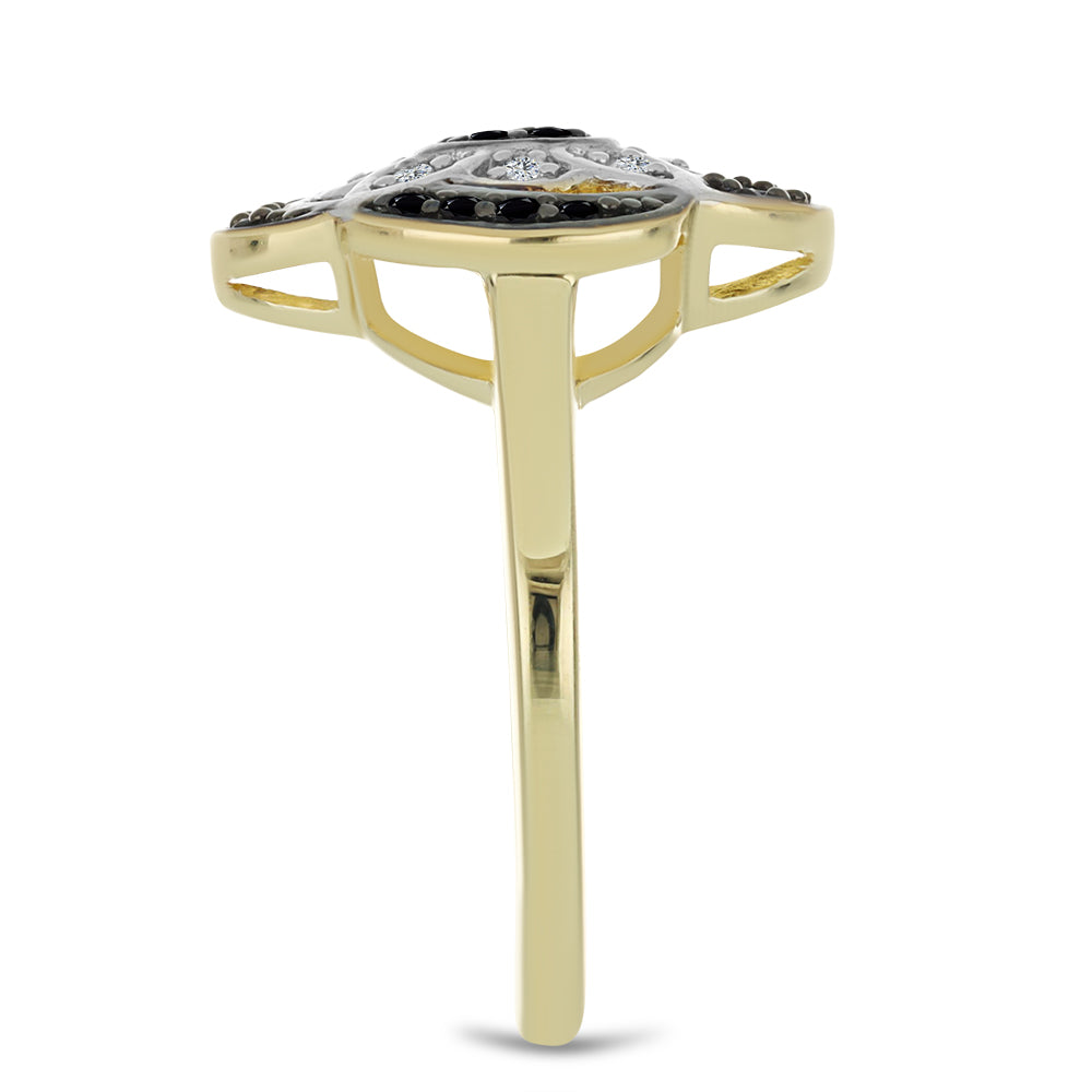 Inel din Argint 925 Placat cu Aur ( 3.21 grame ) cu Spinel Negru și Topaz Alb 0.33 Carate 4 