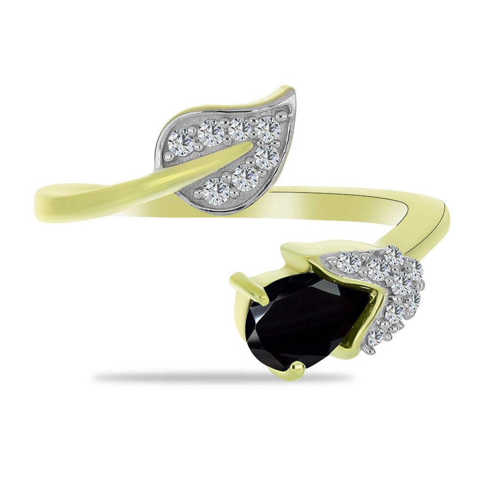 Inel din Argint 925 Placat cu Aur ( 2.94 grame ) cu Spinel Negru și Topaz Alb 0.76 Carate