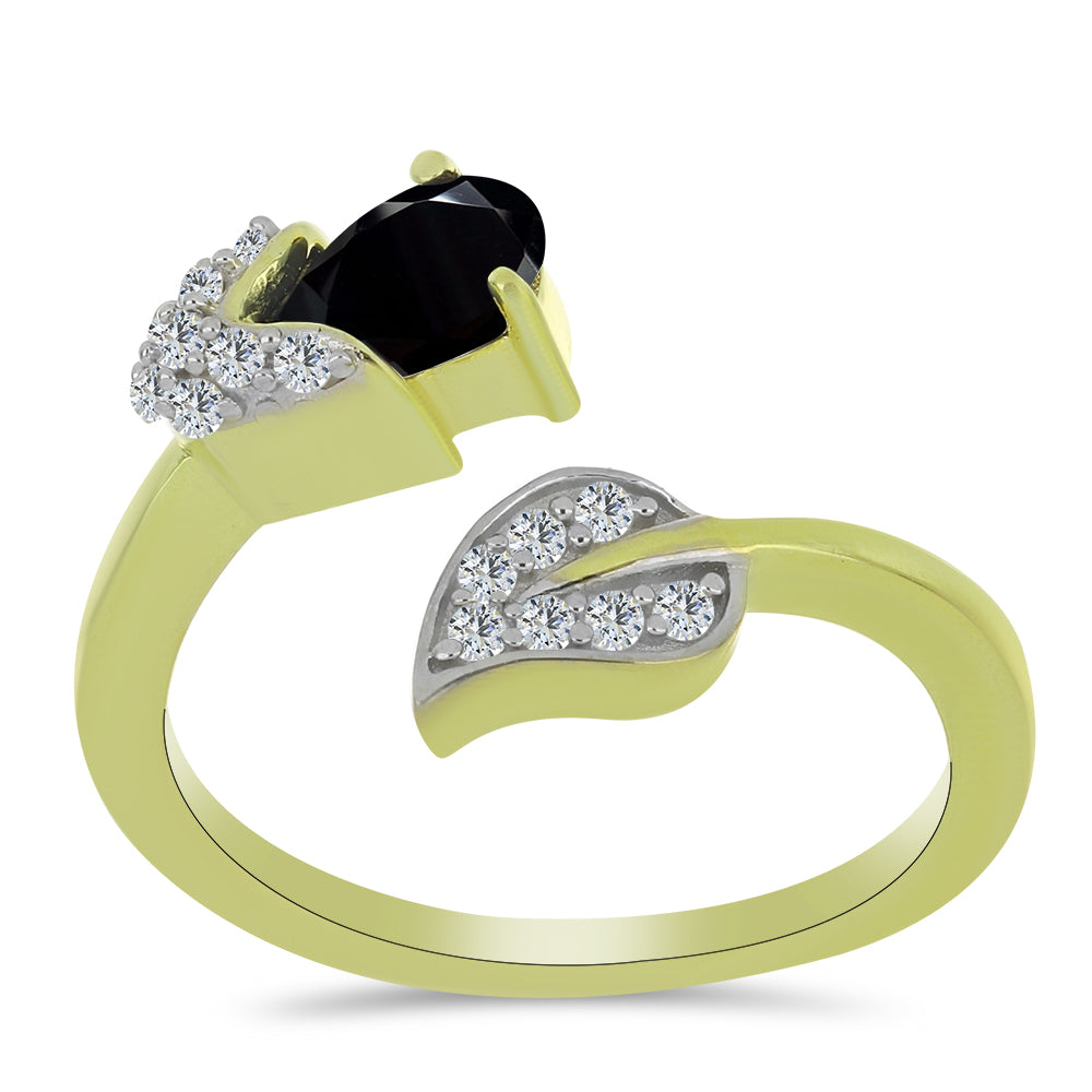 Inel din Argint 925 Placat cu Aur ( 2.94 grame ) cu Spinel Negru și Topaz Alb 0.76 Carate 3 