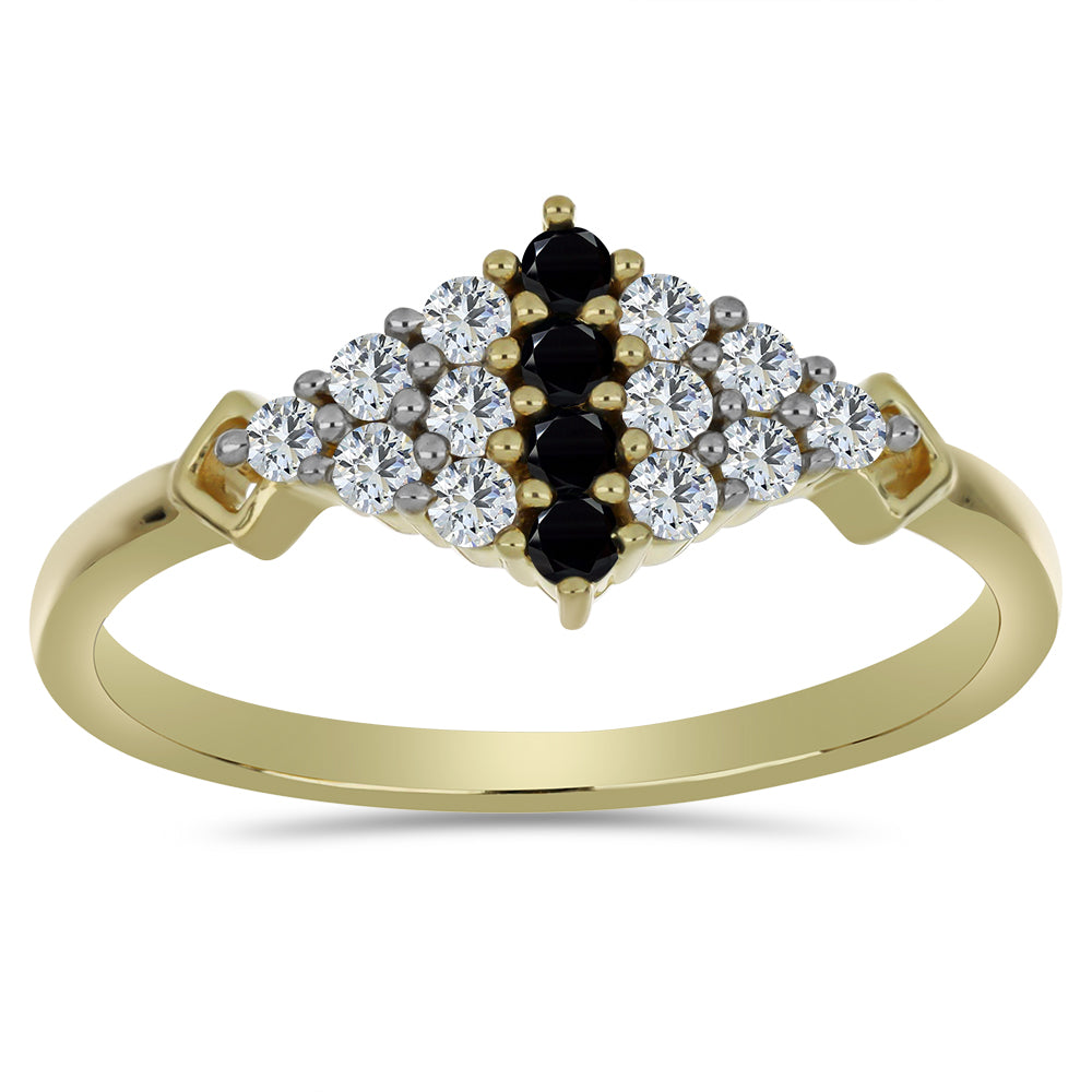 Inel din Argint 925 Placat cu Aur ( 2.07 grame ) cu Spinel Negru și Topaz Alb 0.66 Carate