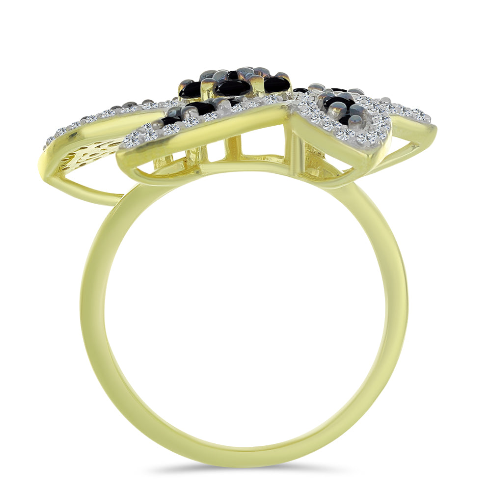 Inel din Argint 925 Placat cu Aur ( 6.47 grame ) cu Spinel Negru și Topaz Alb 1.63 Carate