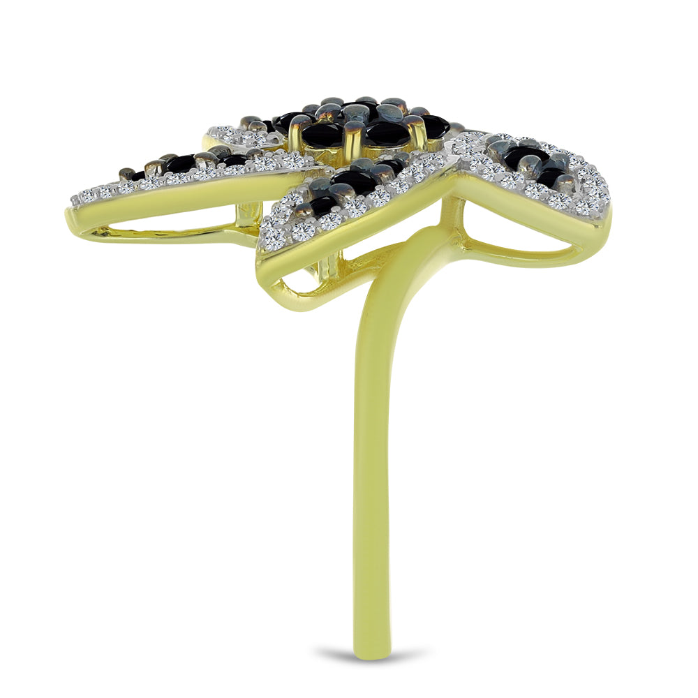 Inel din Argint 925 Placat cu Aur ( 6.47 grame ) cu Spinel Negru și Topaz Alb 1.63 Carate 4 