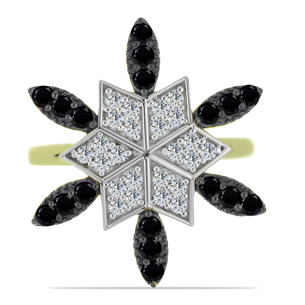 Inel din Argint 925 Placat cu Aur ( 4.73 grame ) cu Spinel Negru și Topaz Alb 1.19 Carate 1 
