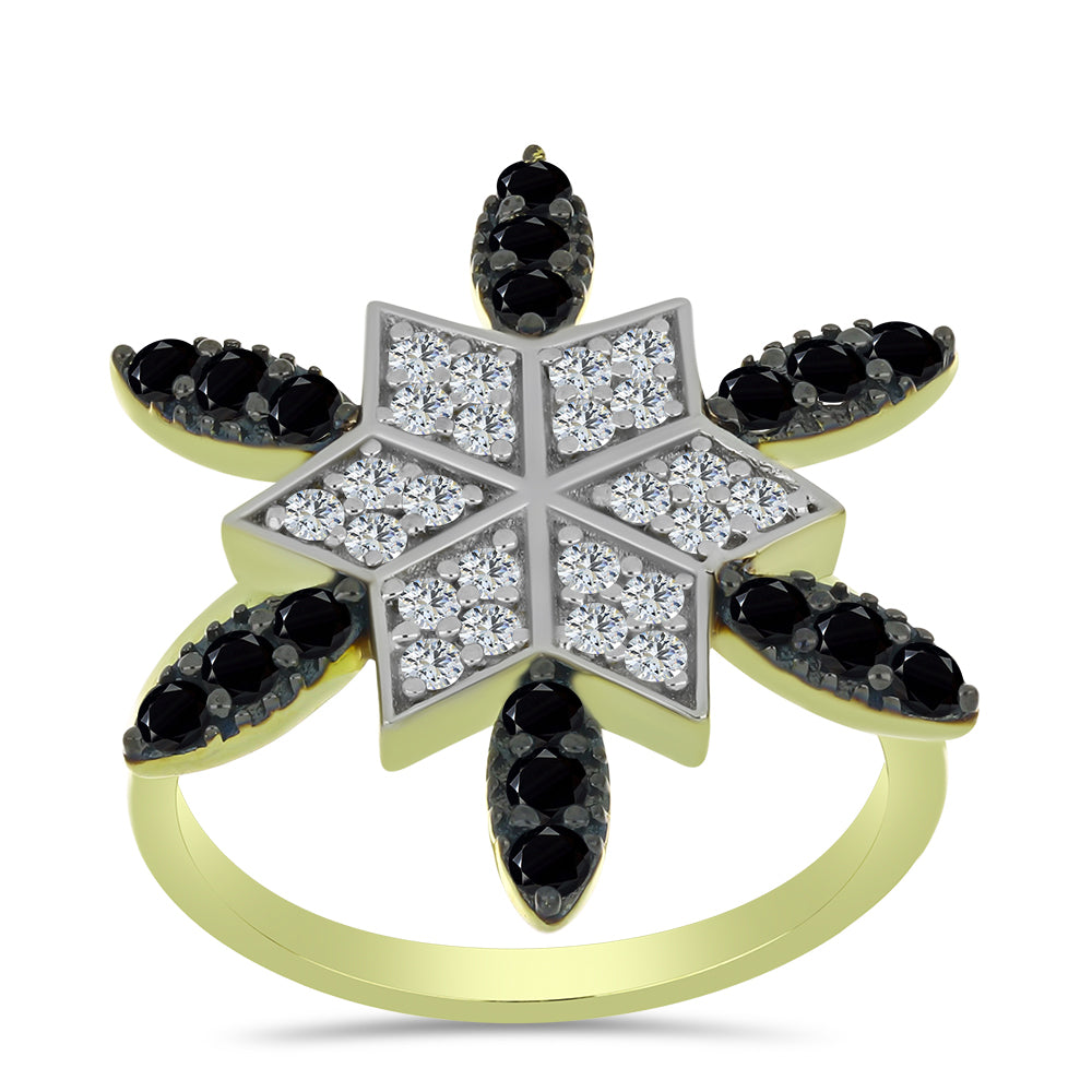 Inel din Argint 925 Placat cu Aur ( 4.73 grame ) cu Spinel Negru și Topaz Alb 1.19 Carate 3 