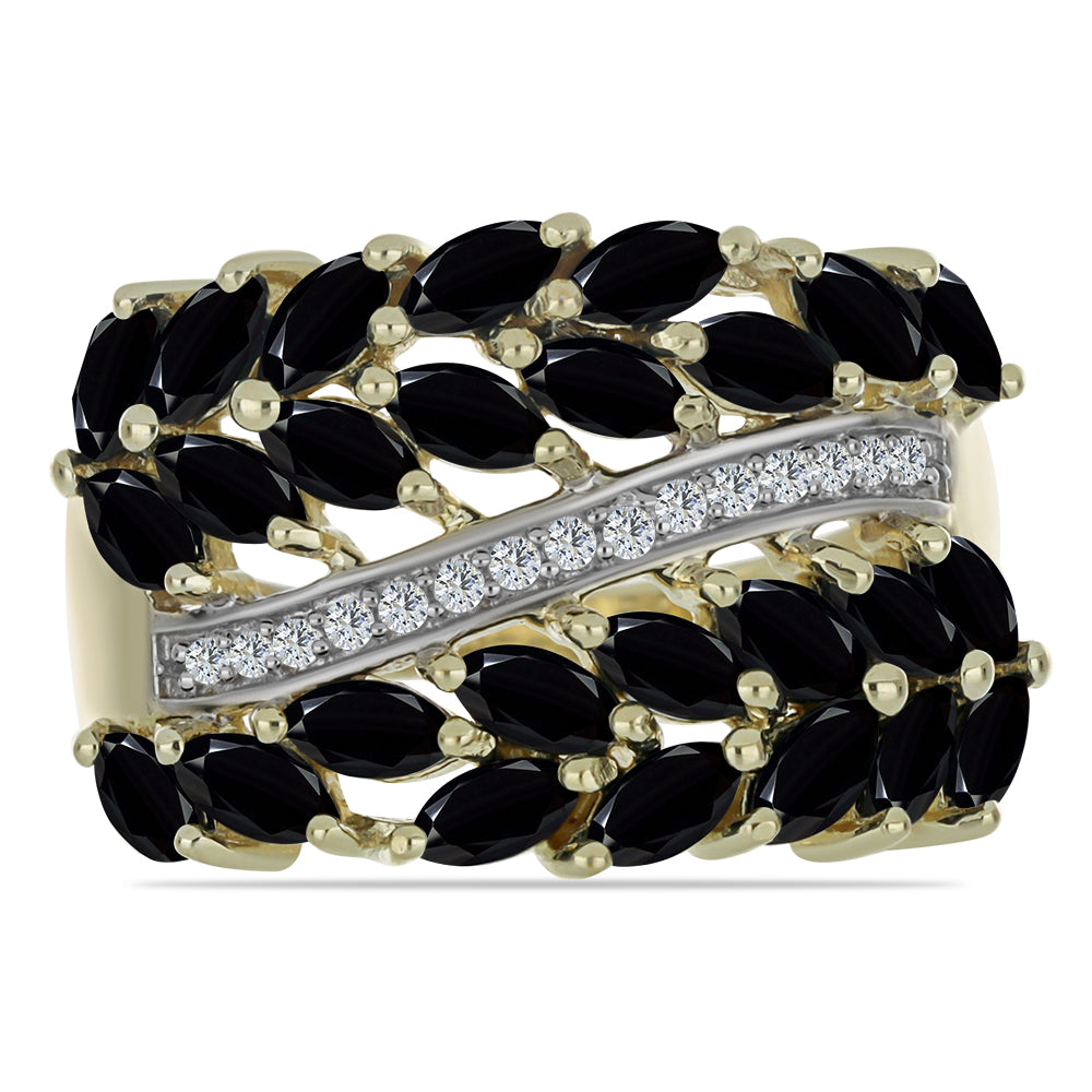 Inel din Argint 925 Placat cu Aur ( 3.55 grame ) cu Spinel Negru și Topaz Alb 5.89 Carate 1 