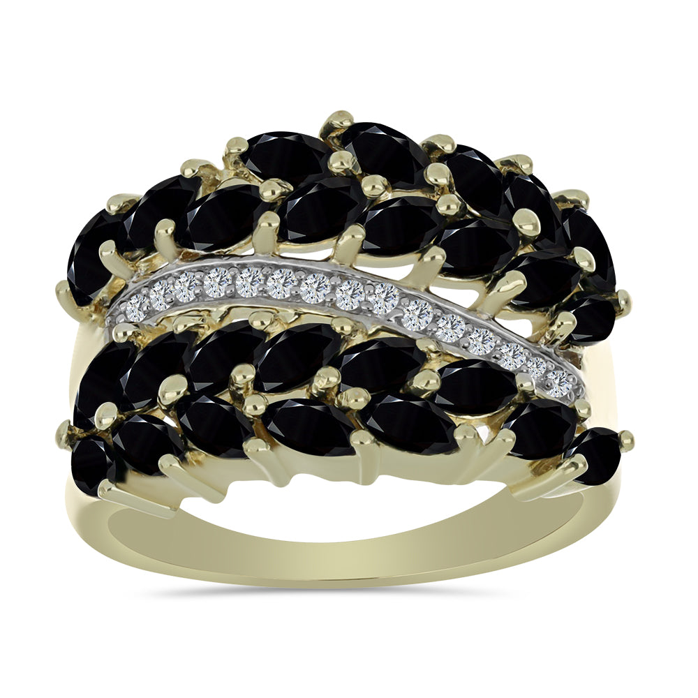 Inel din Argint 925 Placat cu Aur ( 3.55 grame ) cu Spinel Negru și Topaz Alb 5.89 Carate 3 