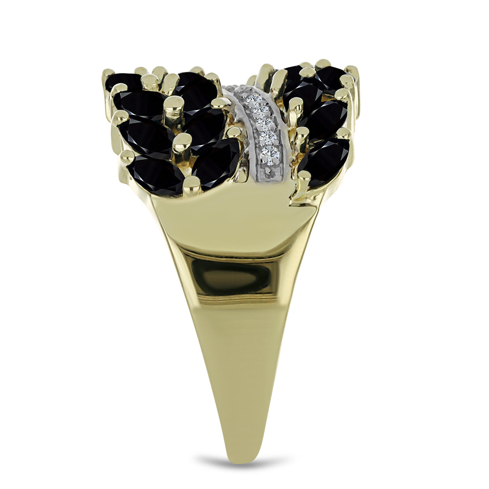Inel din Argint 925 Placat cu Aur ( 3.55 grame ) cu Spinel Negru și Topaz Alb 5.89 Carate 4 