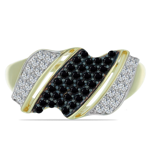 Inel din Argint 925 Placat cu Aur ( 2.94 grame ) cu Spinel Negru și Topaz Alb 0.6 Carate