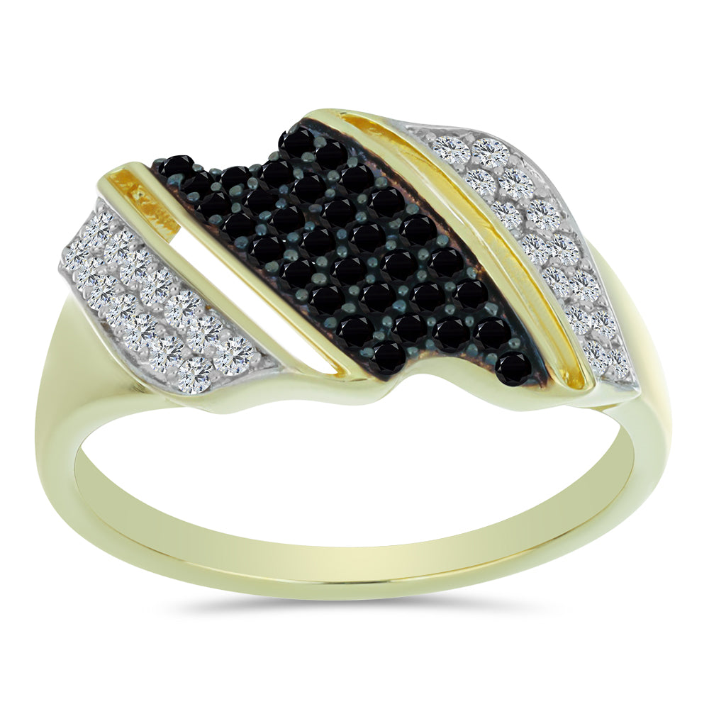 Inel din Argint 925 Placat cu Aur ( 2.94 grame ) cu Spinel Negru și Topaz Alb 0.6 Carate 3 