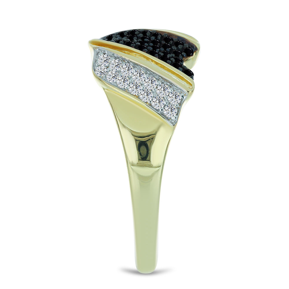 Inel din Argint 925 Placat cu Aur ( 2.94 grame ) cu Spinel Negru și Topaz Alb 0.6 Carate 4 
