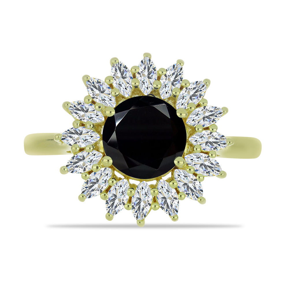 Inel din Argint 925 Placat cu Aur ( 3.79 grame ) cu Spinel Negru și Topaz Alb 3.69 Carate