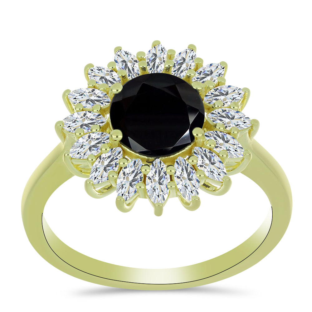 Inel din Argint 925 Placat cu Aur ( 3.79 grame ) cu Spinel Negru și Topaz Alb 3.69 Carate 3 