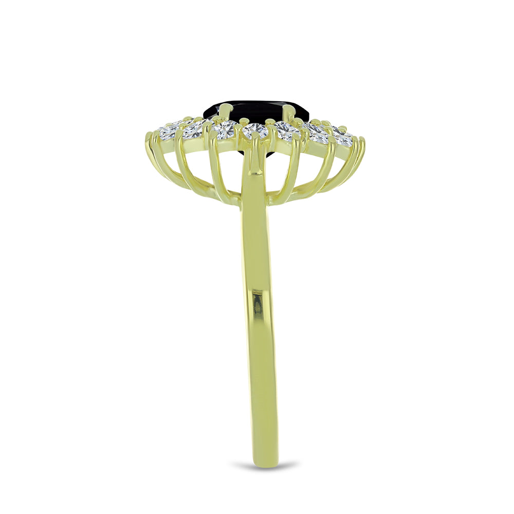 Inel din Argint 925 Placat cu Aur ( 3.79 grame ) cu Spinel Negru și Topaz Alb 3.69 Carate 4 