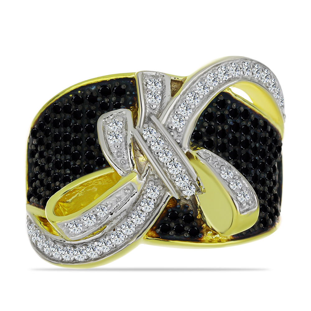 Inel din Argint 925 Placat cu Aur ( 9.37 grame ) cu Spinel Negru și Topaz Alb 1.37 Carate 1 