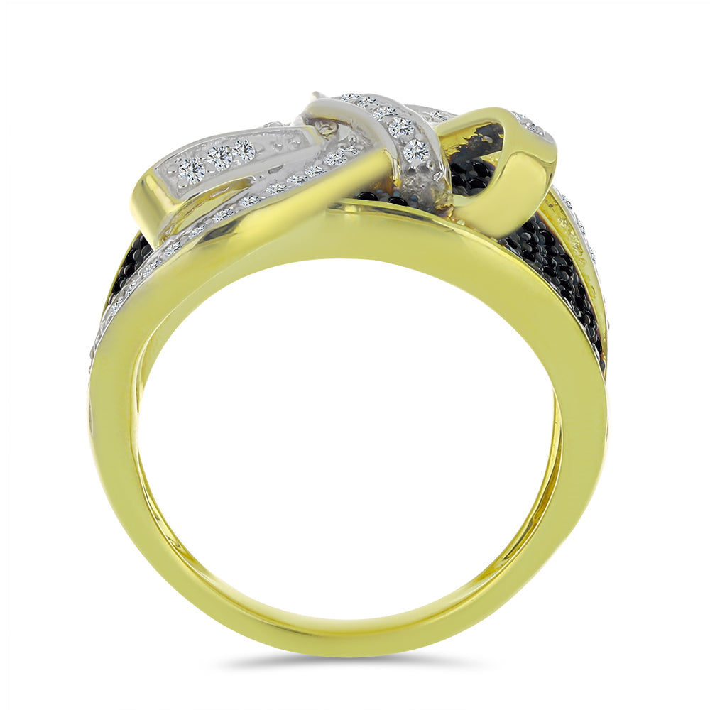 Inel din Argint 925 Placat cu Aur ( 9.37 grame ) cu Spinel Negru și Topaz Alb 1.37 Carate