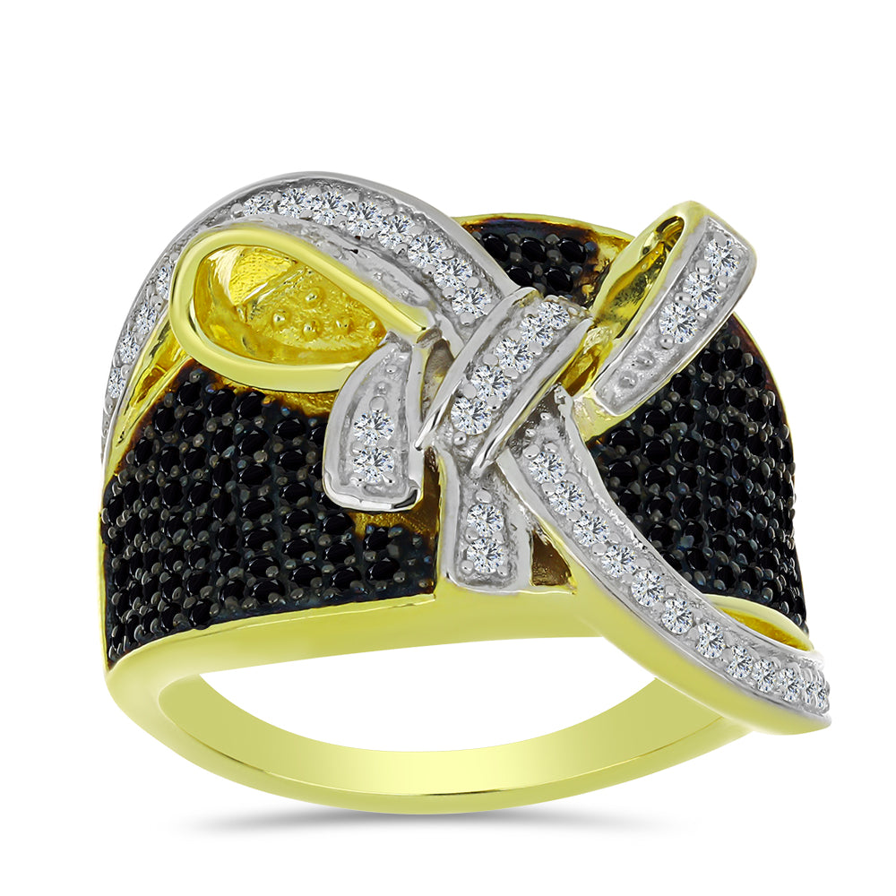 Inel din Argint 925 Placat cu Aur ( 9.37 grame ) cu Spinel Negru și Topaz Alb 1.37 Carate