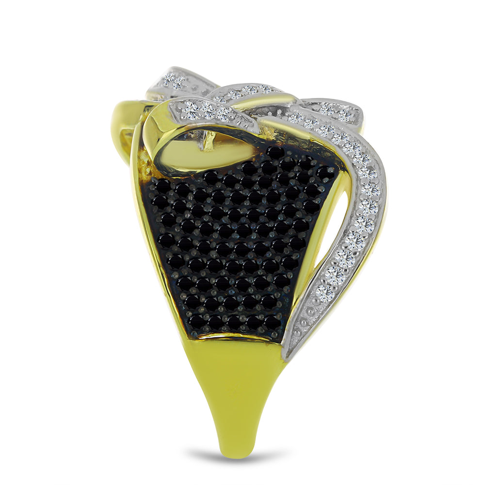 Inel din Argint 925 Placat cu Aur ( 9.37 grame ) cu Spinel Negru și Topaz Alb 1.37 Carate 4 