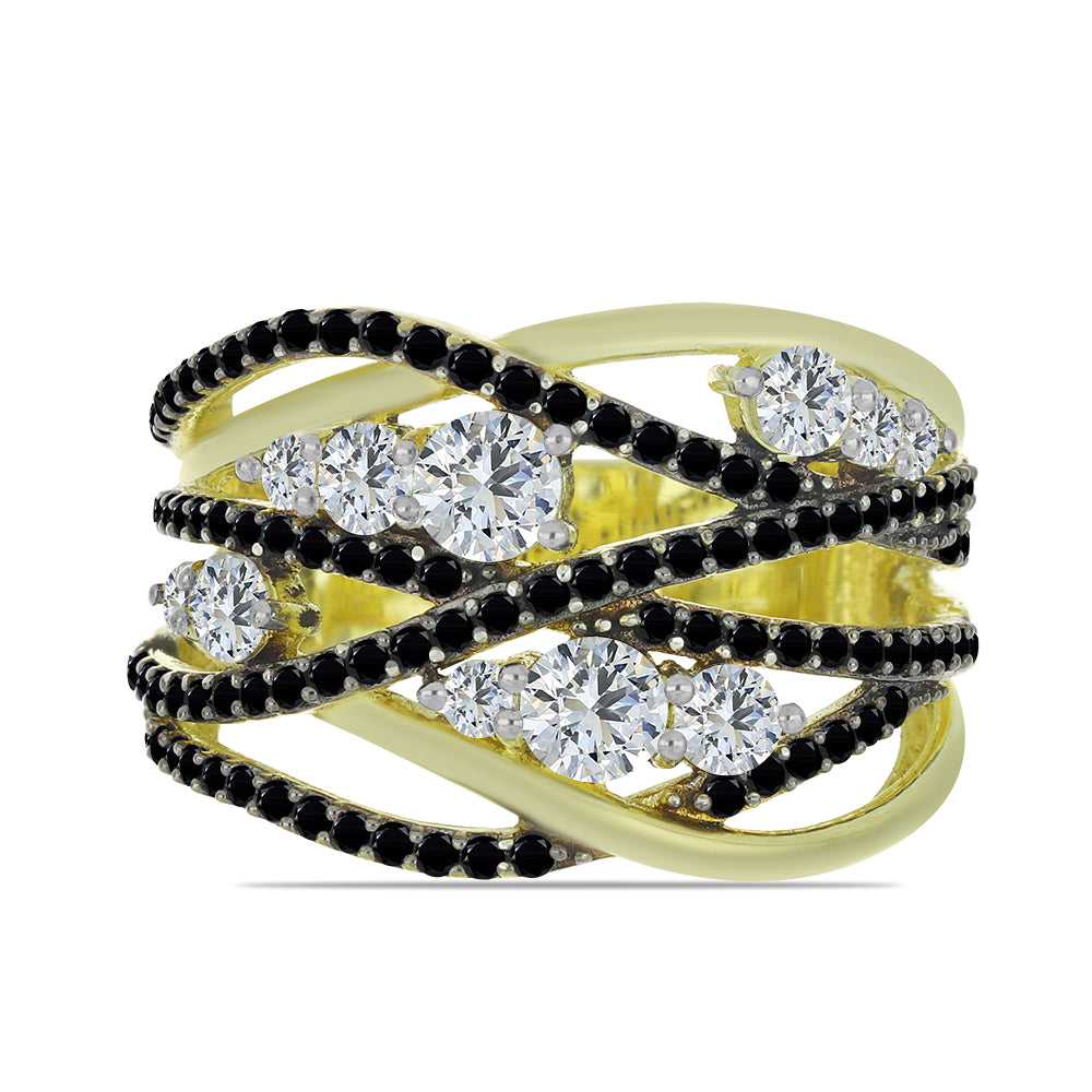 Inel din Argint 925 Placat cu Aur ( 5.86 grame ) cu Spinel Negru și Topaz Alb 2.34 Carate 1 